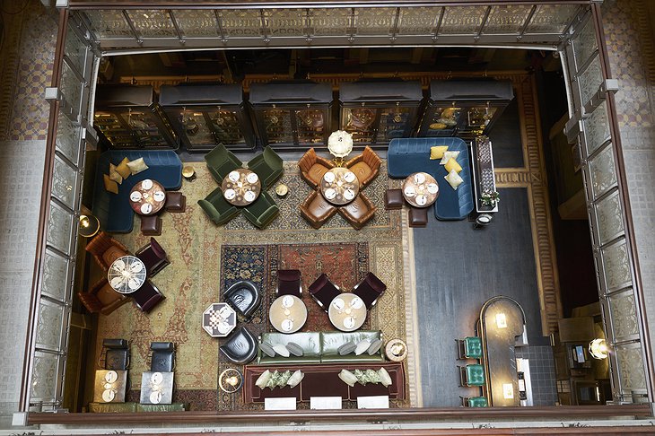 Looking down on the lounge from the top of the atrium