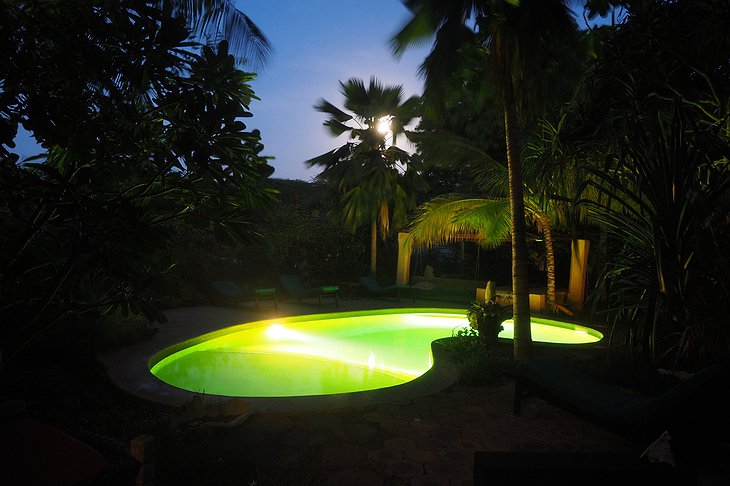 Banana House pool at night