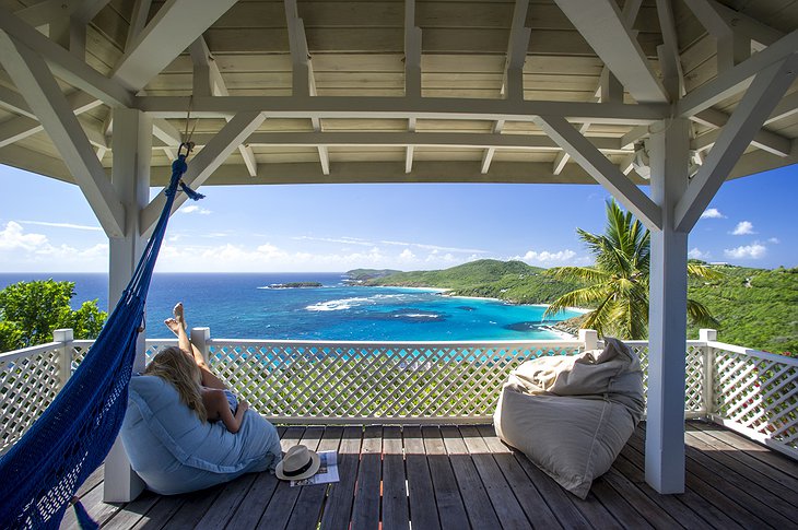 Mustique Island hammock and bean bags terrace