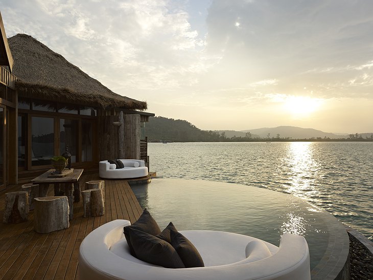 Bedroom over water deck at sunset