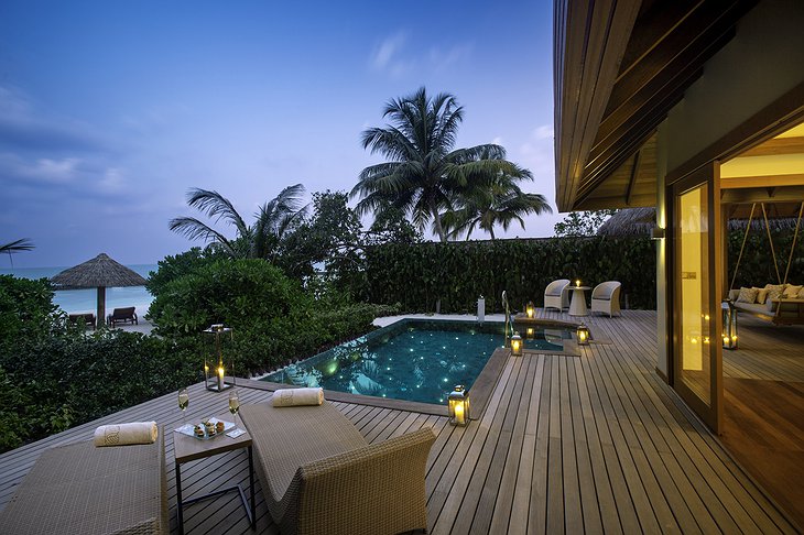 Baros Maldives Beach Villa Pool Deck At Twilight