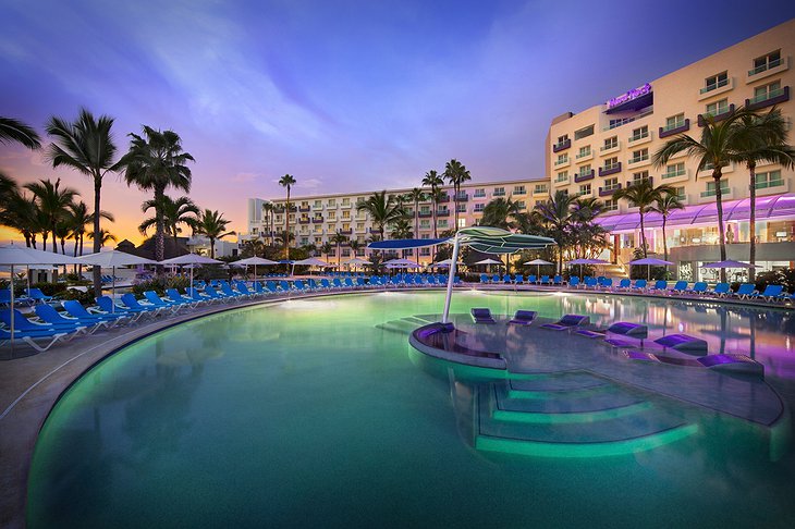 Hard Rock Hotel Vallarta outdoor pools at night