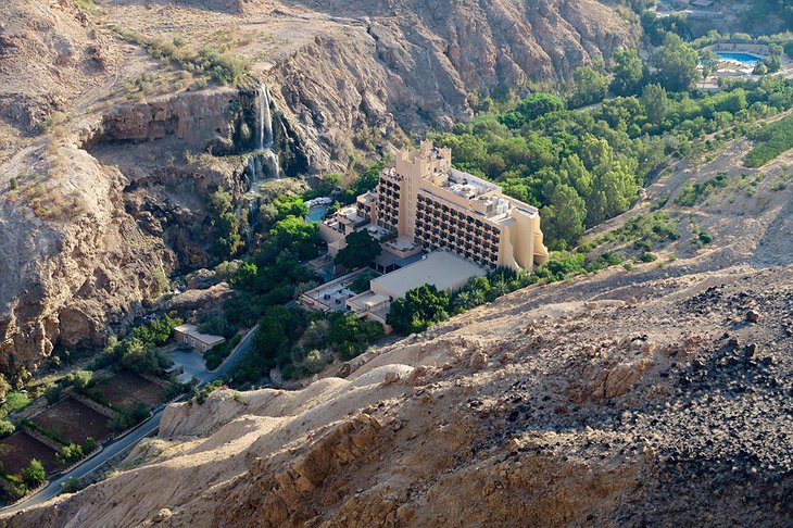 Ma'in Hot Springs building in the valley