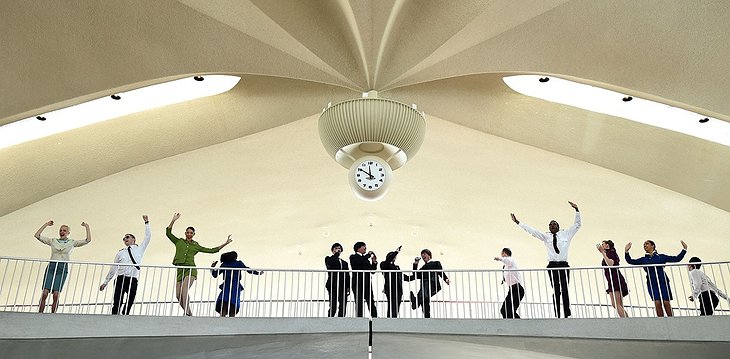 TWA Hotel Opening Day With Pilot And Flight Attendant-Dressed Staff