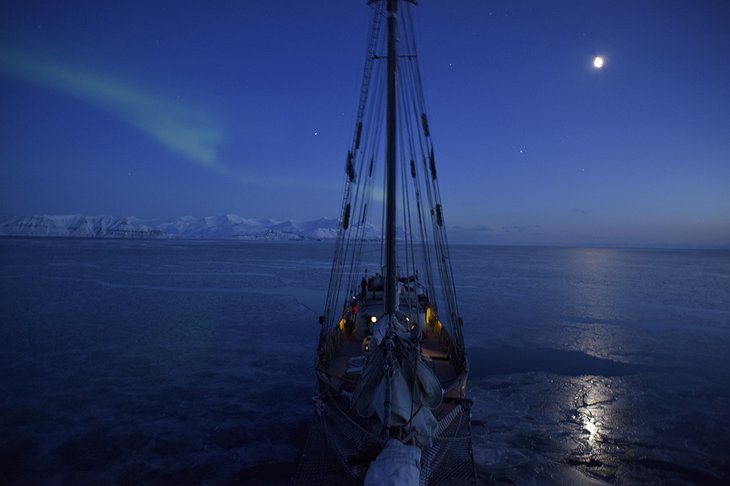 S/V Noorderlicht Sailing At Night In The Frozen North