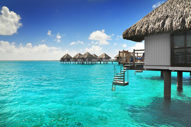 Bora Bora bungalows on the ocean