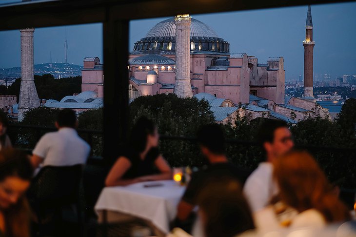 Sura Design Hotel & Suites Restaurant Dining With Haga Sophia View