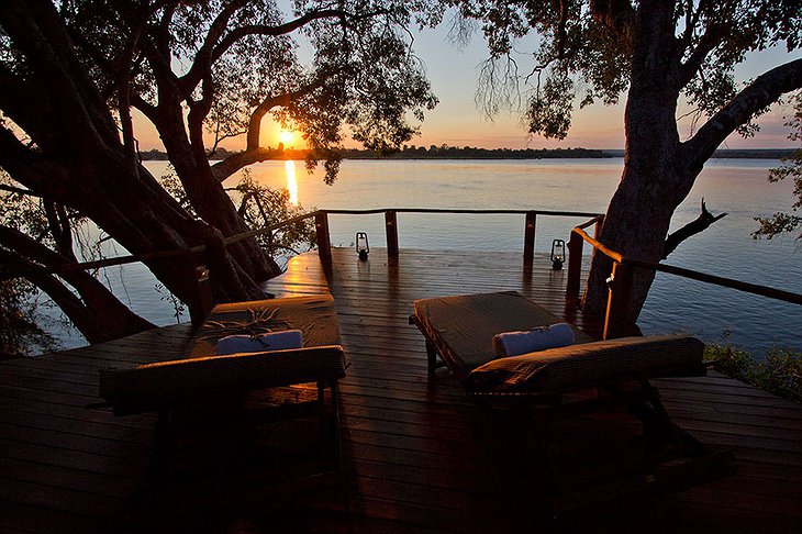 Tongabezi Lodge sun loungers at the river
