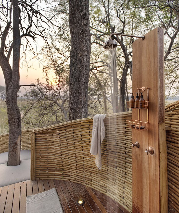 Sandibe Okavango Safari Lodge open air shower