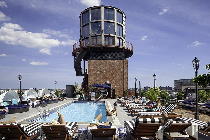Rooftop Pool With A Water Tower In Brooklyn