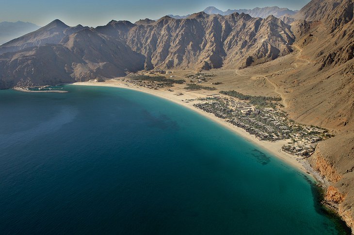 Six Senses Zighy Bay from an airplane