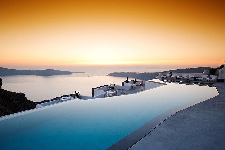 Grace Santorini infinity pool at sunset