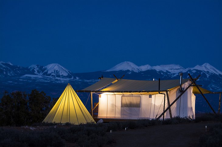 Moab Under Canvas tents at night
