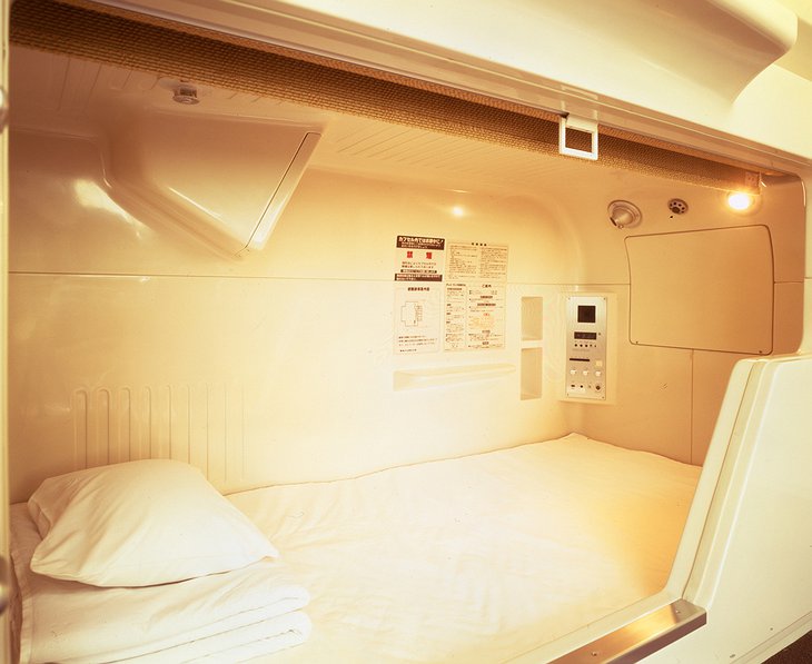 Asahi Plaza Capsule Hotel inside the capsule