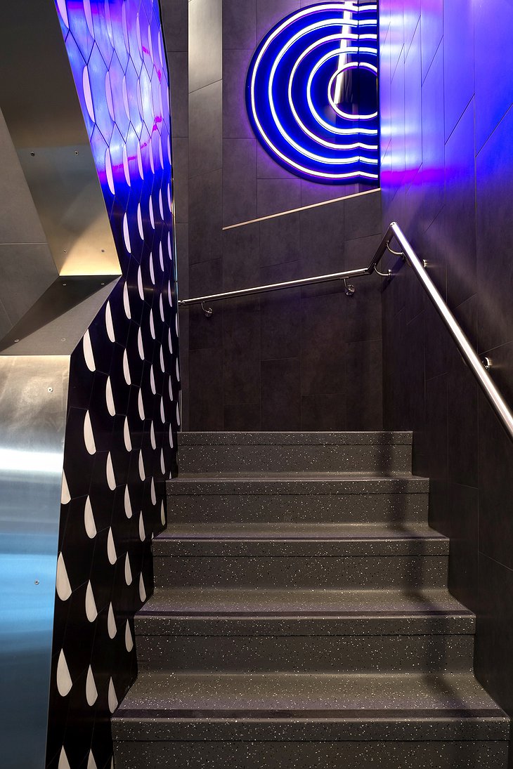 Pangea Pod Hotel Neon Stairs