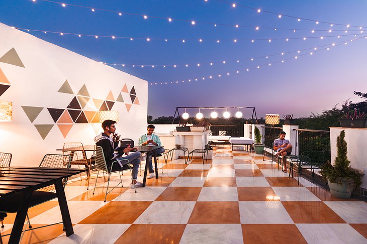 LetsBunk Poshtel Rooftop Terrace Evening