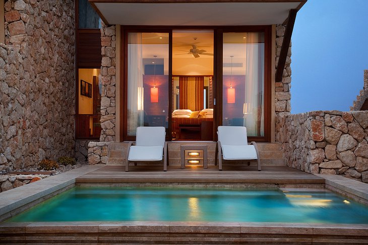 Room with pool at night