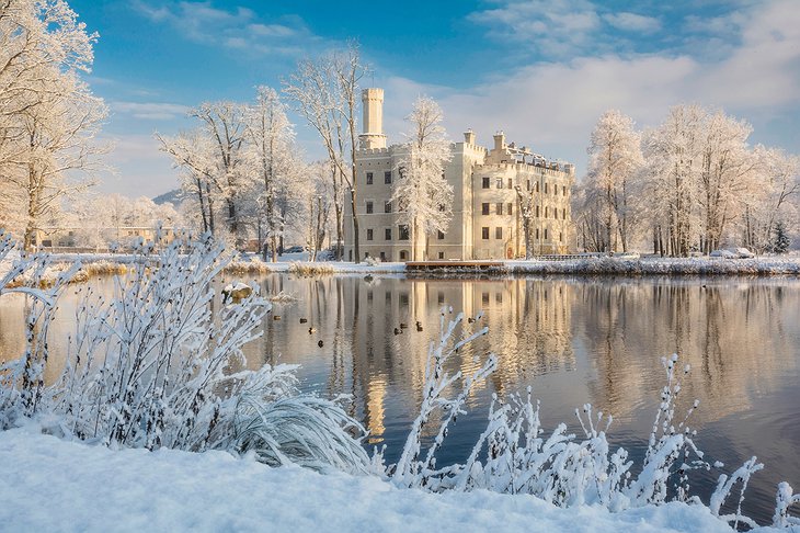 Karpniki Castle During Winter, Covered with Snow