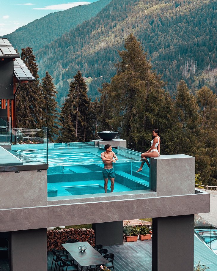 Chalet Al Foss Alp Resort Outdoor Pool With Glass Walls
