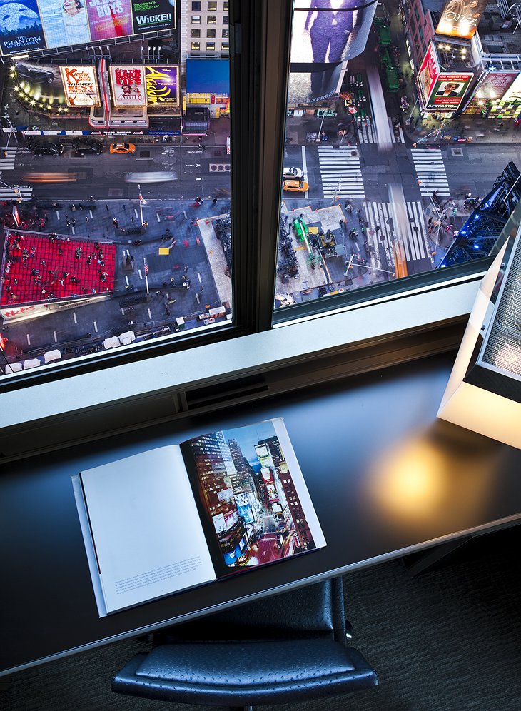 Looking down on the streets of New York from the hotel room