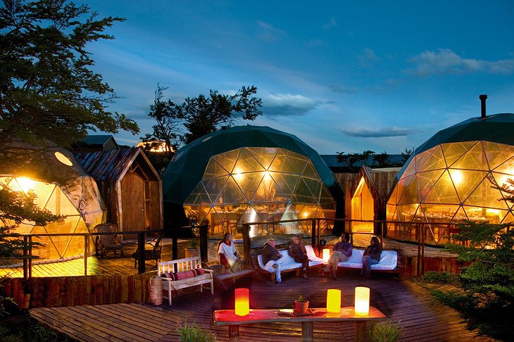 EcoCamp Patagonia community domes at night