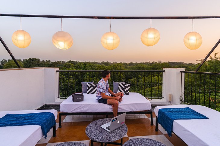 LetsBunk Poshtel Rooftop Terrace Cozy Lights And Park Panorama