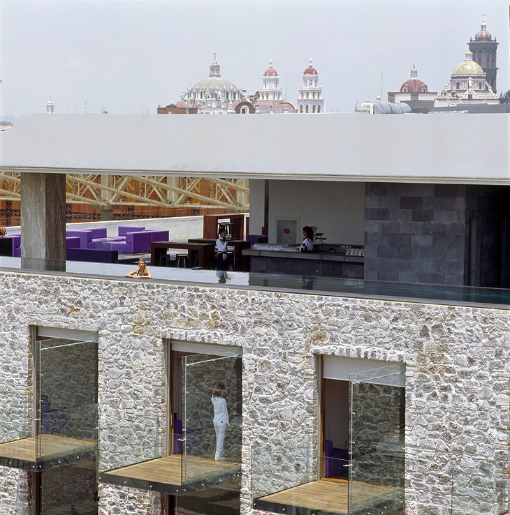 Hotel La Purificadora aerial photo of the rooftop pool and the balconies