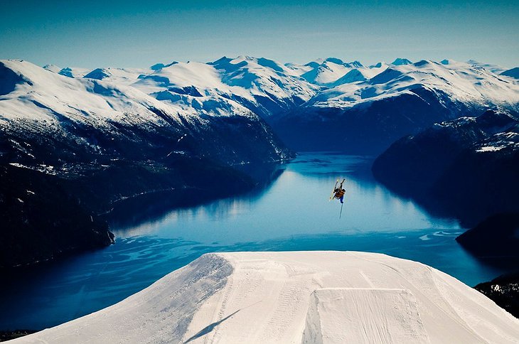 Ski jump on the top of a snowy mountain