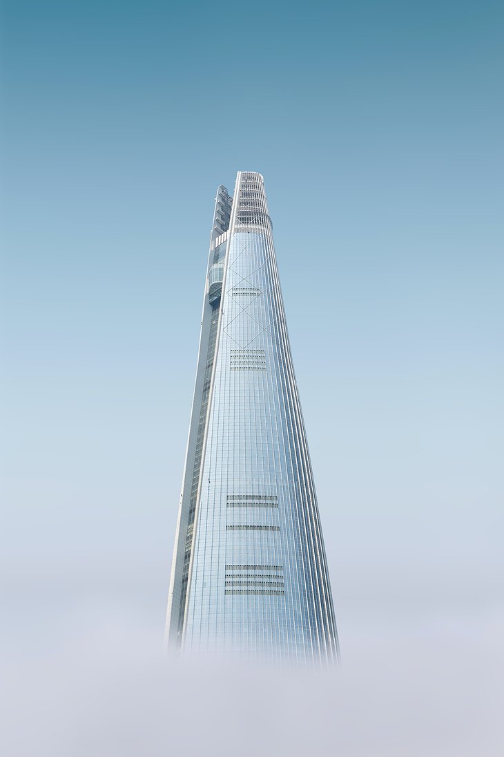 Lotte World Tower's Elegant Facade Above The Clouds