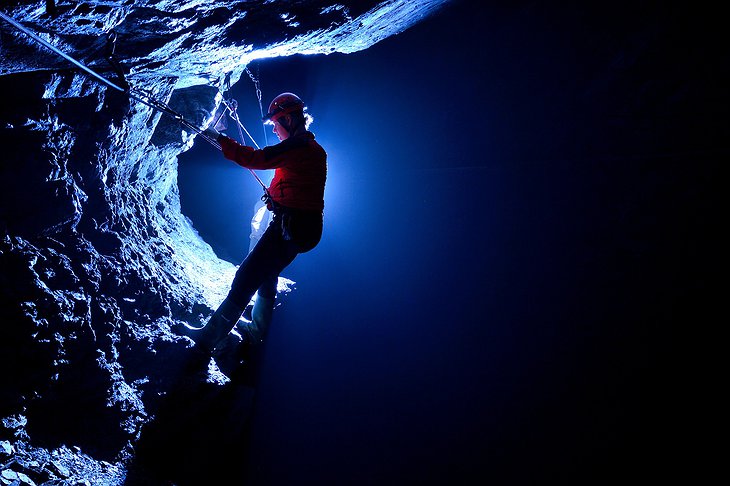 Climbing in Snowdonia's cave