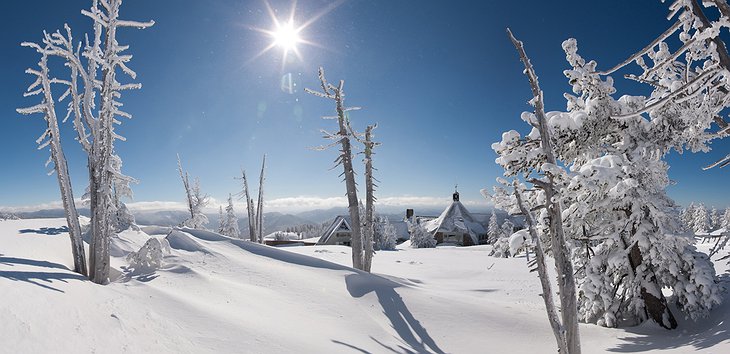 Timberline Lodge exterior in snow