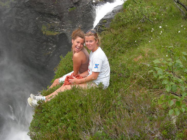 Two girls at the top of the waterfalls
