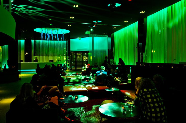 Nordic Light Hotel bar with changing lights (green)