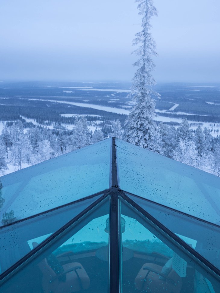 Snowy Lapland views from the top tip of the igloo at Levin Iglut