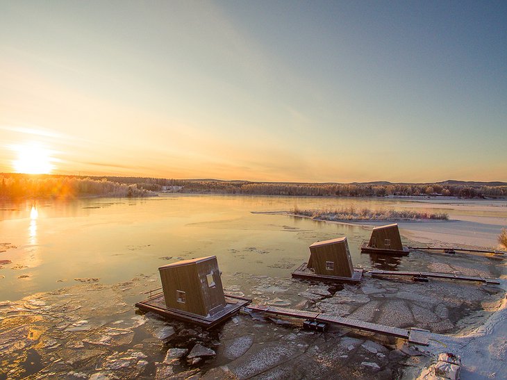 Arctic Bath water cabins sunrise