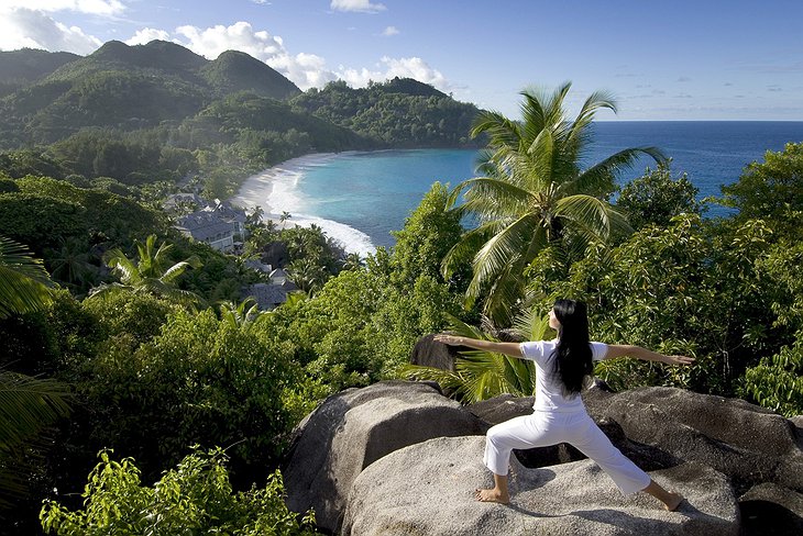 Yoga on the top of the Seychelles rocks