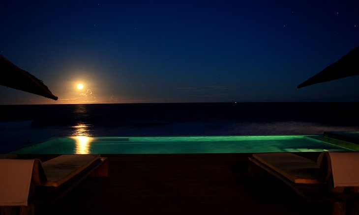pools and beach at night