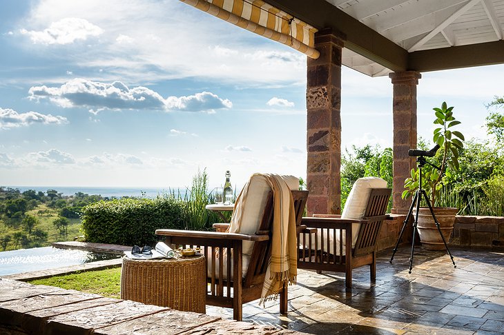 Singita Sasakwa Lodge private balcony with pool and panoramic views