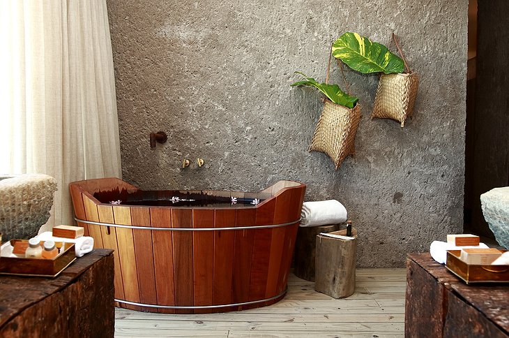 wooden bathtub