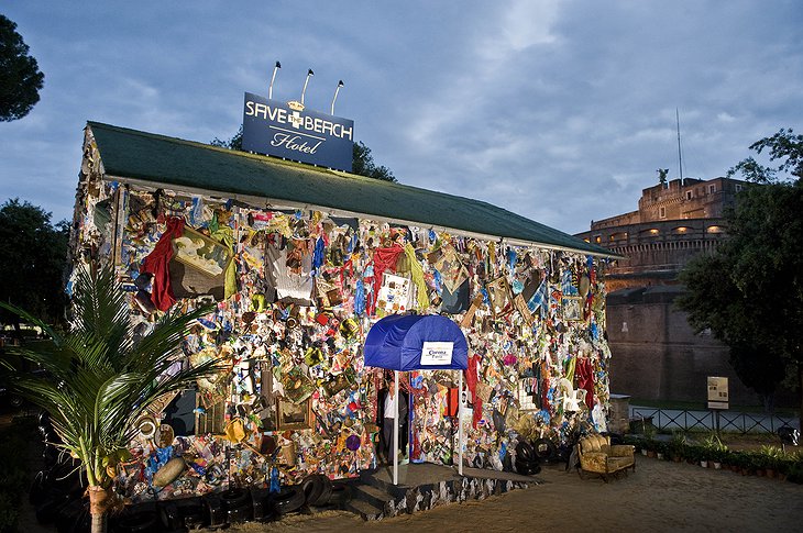 Hotel made out of beach trash in Rome