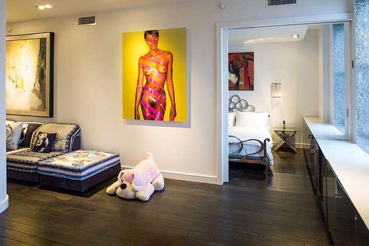 Tribeca luxury apartment living room with open bedroom