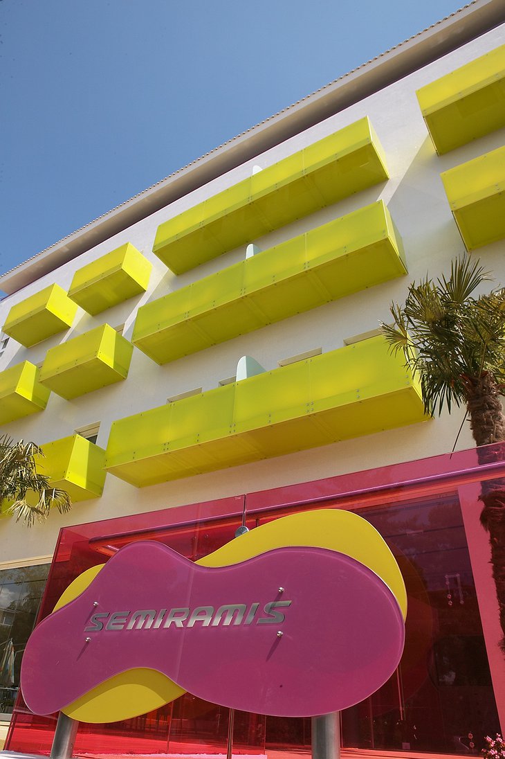 Hotel Semiramis colorful exterior