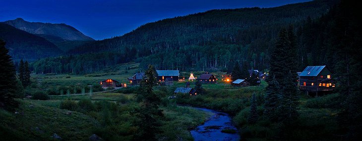 Dunton Hot Springs village at night