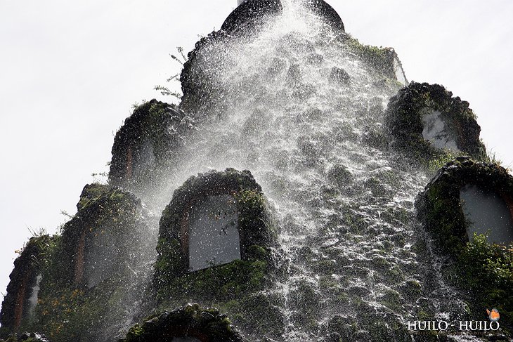 Water coming from the top of Montana Magica Lodge