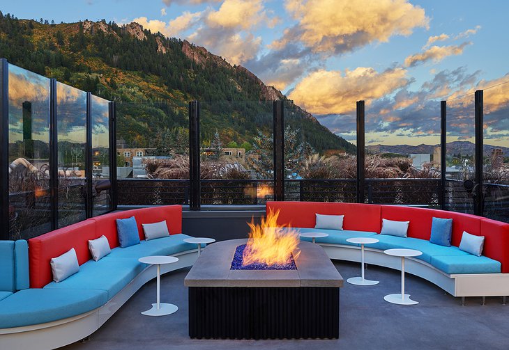 W Aspen Hotel Rooftop Terrace Cozy Fire Pit Setting