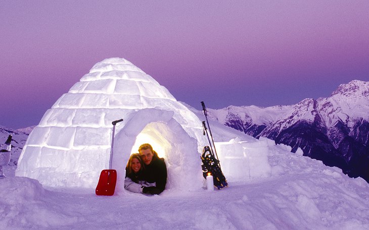 Self-made igloo exterior at night