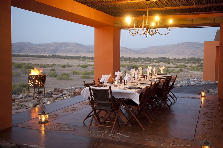 Okahirongo Elephant Lodge dining with sunset view