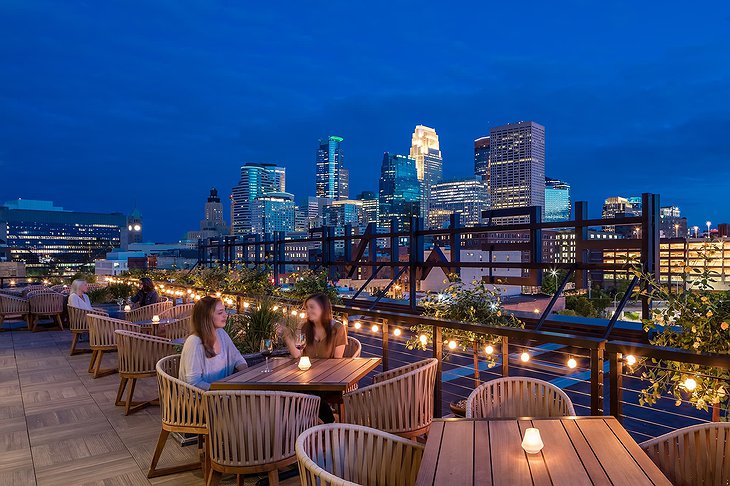 Hewing Hotel Rooftop Terrace Minneapolis Skyline Panorama