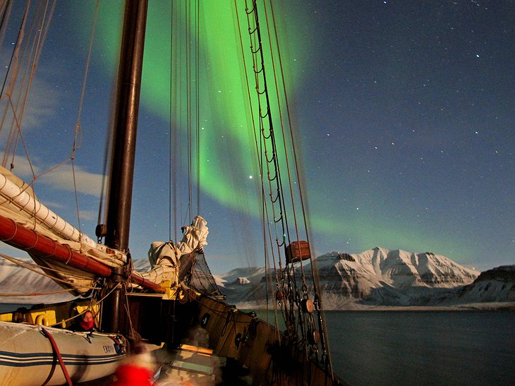 S/V Noorderlicht Sailing In The Arctic With Northern Lights