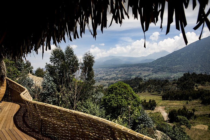 Bisate Lodge balcony Rwanda volcano panorama